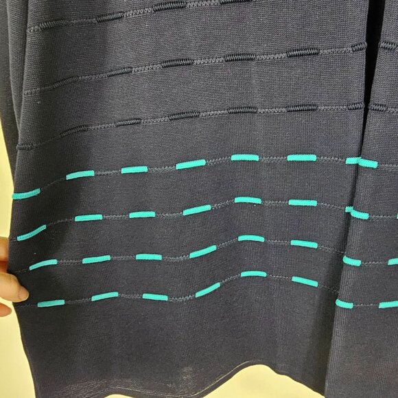 Ming Wang Navy Open-Front Cardigan 1X Aqua Accents Hook Closure Office Mature - Picture 11 of 12